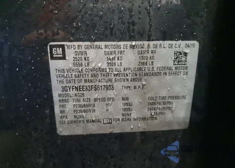 2015 Cadillac Srx Luxury Collection from USA, damaged, VIN 3GYFNEE33FS617903